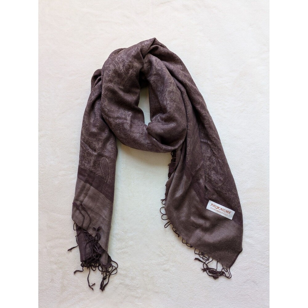 Pashmina 70% Silk 30% Brown Fringe Women's Scarf Soft and Lightweight